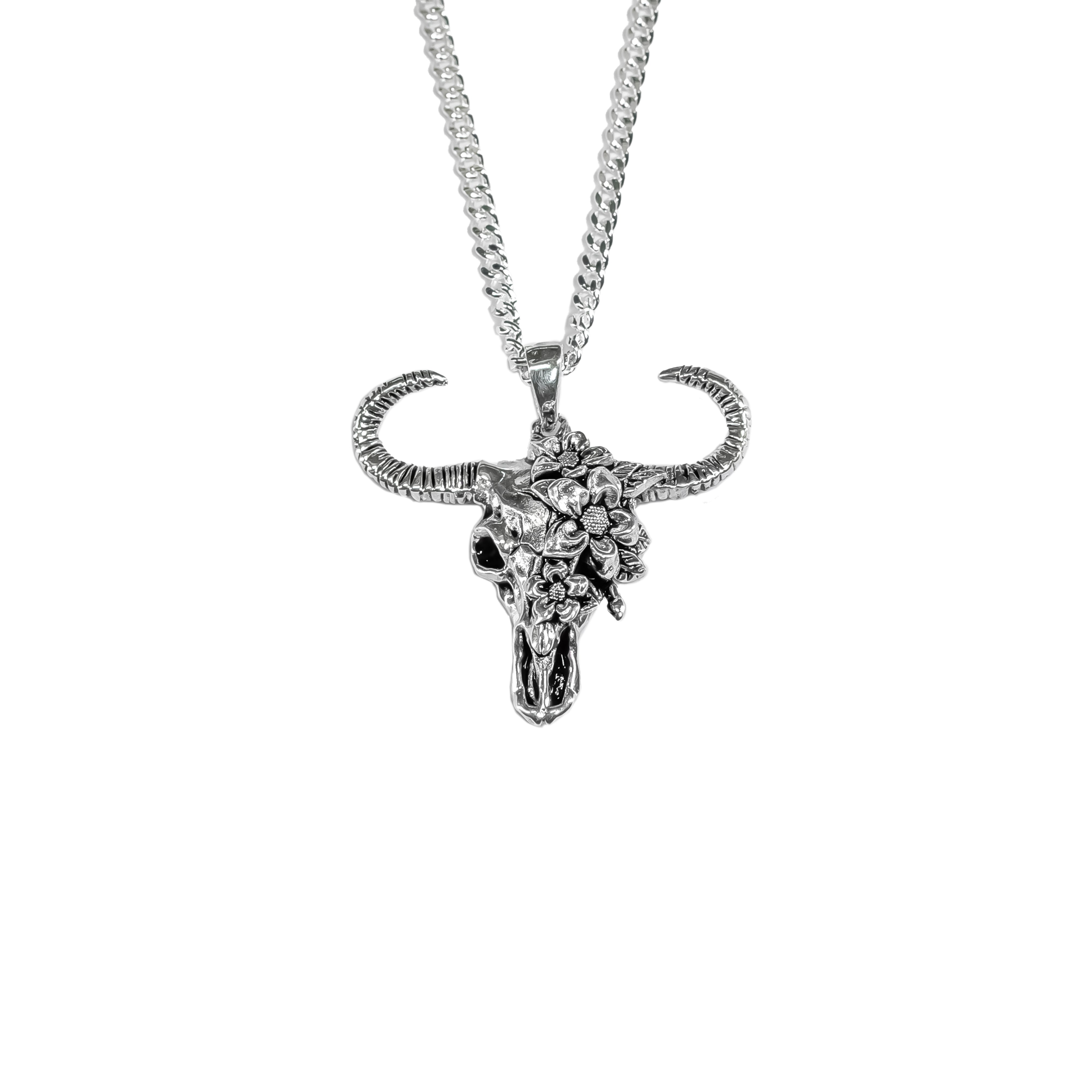 Raging Bull Flower Skull Necklace